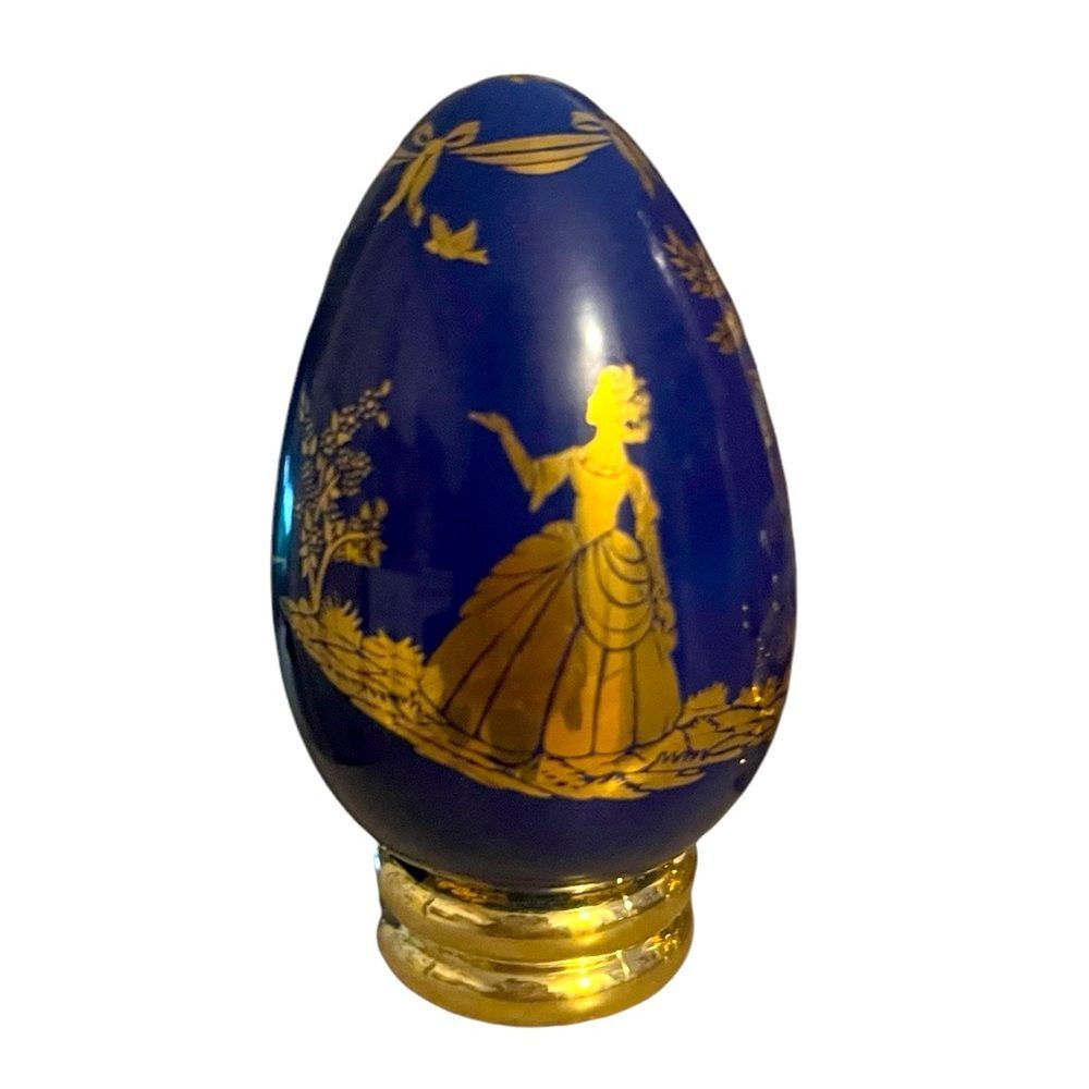 Vintage Franklin Mint 1988 Porcelain Cobalt Blue Cinderella Faberge Egg